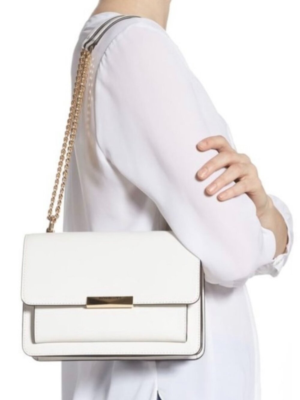 Michael Kors Jade Gusset Leather Shoulder Crossbody Bag in White